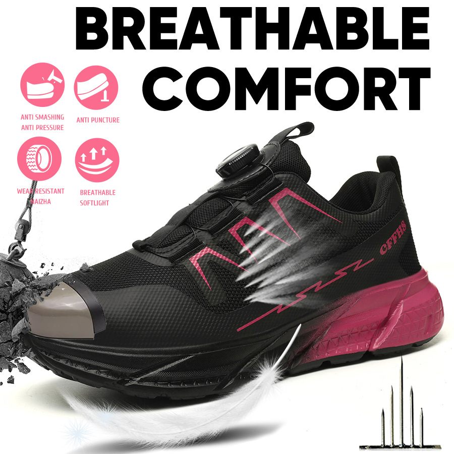Safety Anti-Smash Anti Puncture Work Rotating Buttons Women's Sneakers Breathable Steel Toe New Shoes Protective