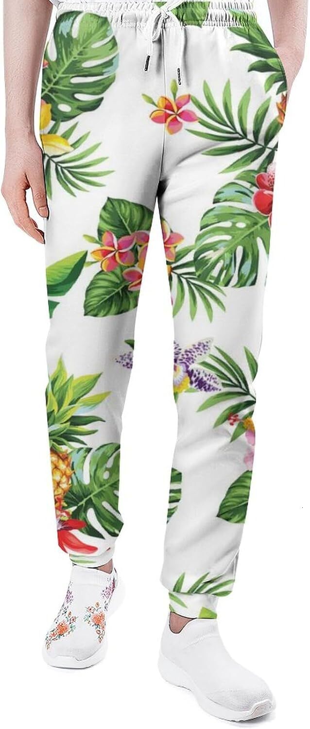 Sweatpants Mens 3D printing pattern Plant green leaves Patterned pants Sweatpants Lounge Pants Drawstring with Pockets Sweat pants