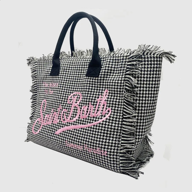 Casual Travel Beach Thousand Bird Check Handmade Tassel Bags Tote Ladies Large Capacity Handbags 240830 4