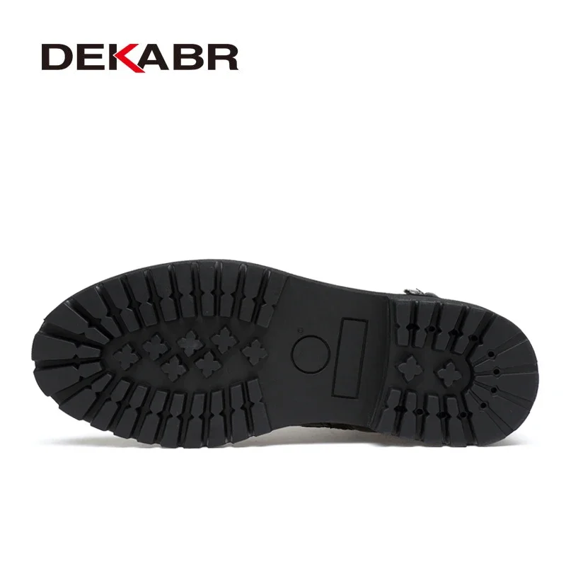 DEKABR Genuine Leather Lace-up Ankle High Quality Winter Motorcycle Safety Work Shoes Punk Style Men Boots 7b4d
