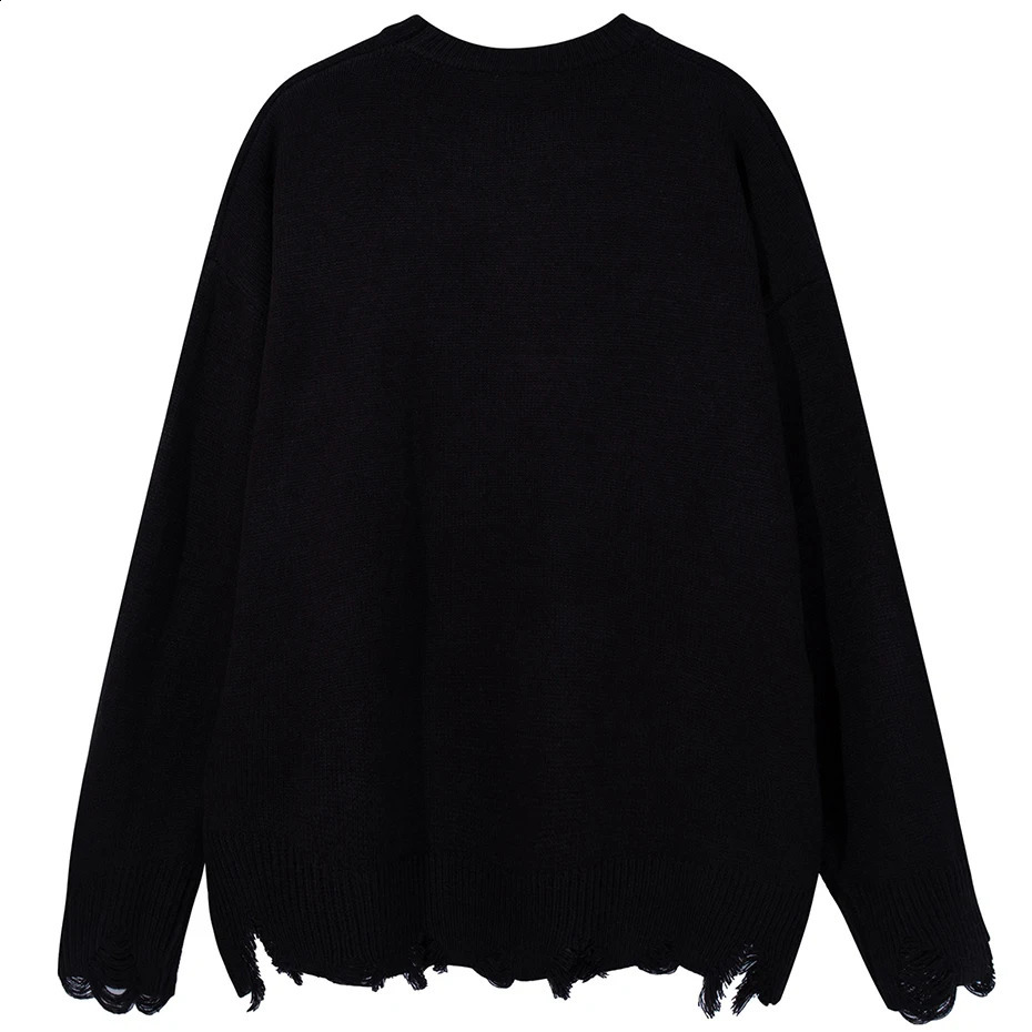 Hip Hop Mens Sweater Cat Letter Graphic Oversized Pullover Sweater Knitted Jumper Harajuku Street Clothing Black Loose Sweater 240829