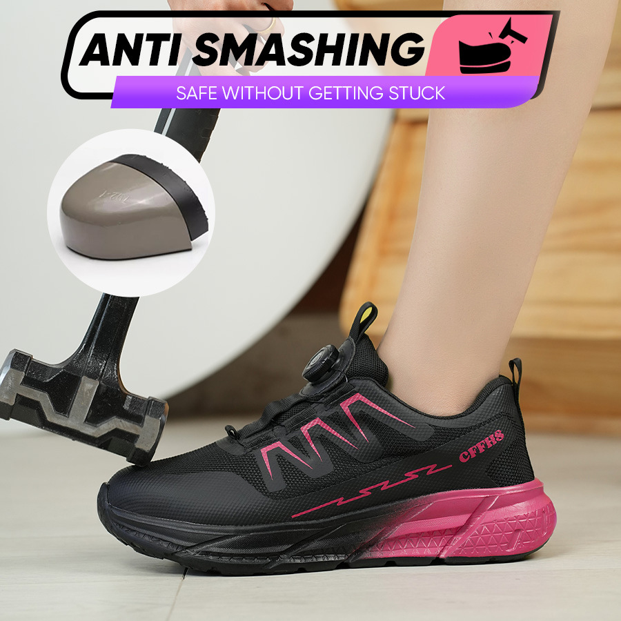 Safety Anti-Smash Anti Puncture Work Rotating Buttons Women's Sneakers Breathable Steel Toe New Shoes Protective