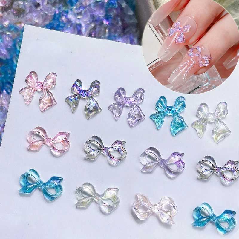 1 bag Aurora Ribbon Bow Nail Charm Parts 3D Color Nail Rhinestone Candy Color Nail Art Decoration DIY Hand Tools W240829
