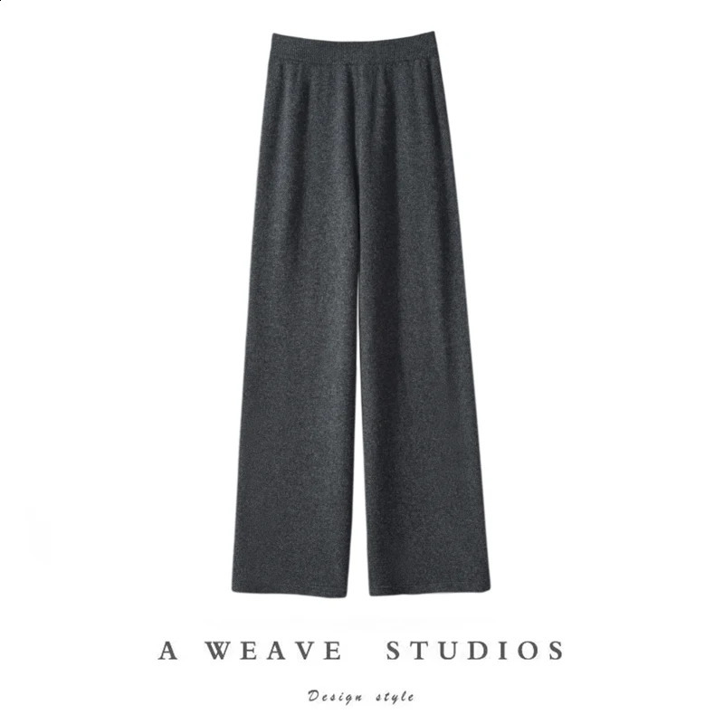 Womens loose and casual high waist straight elastic knitted woolen pants in autumn winter 240827