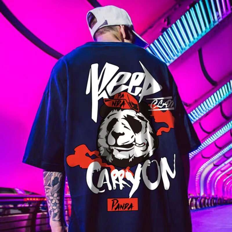 New trendy T-shirt, loose little bear pullover for couples, chubby oversized men's summer quarter sleeved wine red