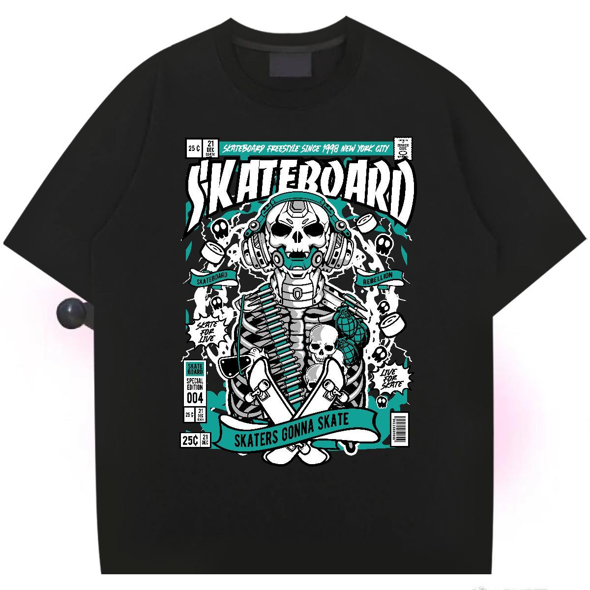 Designer T-Shirts 230g Cotton skull Hip Hop Street Cartoon Printing L-4XL Pure Cotton Mens Tshirts Casual New Clothes