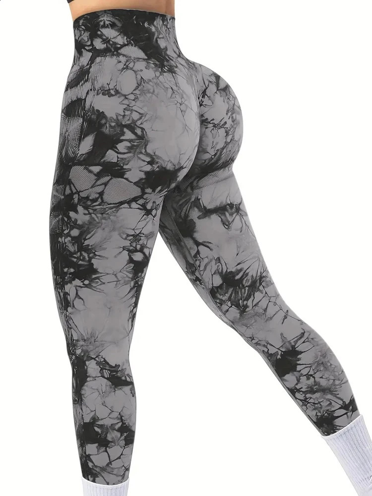 Womens Tie-Dye Leggings Casual Seamless Gym Leggings Peach Butt High Waist Butt Pants Stretch Fitness Yoga Workout Pants 240829