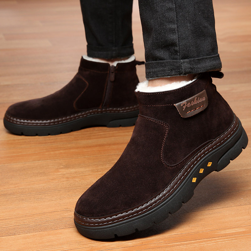 Warm Snow Boots for Men Fleece Thickened Slip-on Warm Cotton Boots Non-slip Comfortable Wear-resistant Men's Shoes Size 38-48