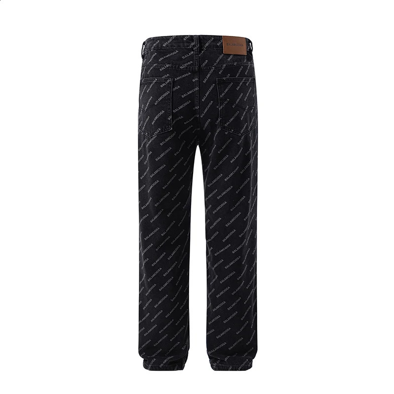 Hip hop fashion letter printing mens jeans couple loose straight style personalized young Korean pants mens clothing 240829