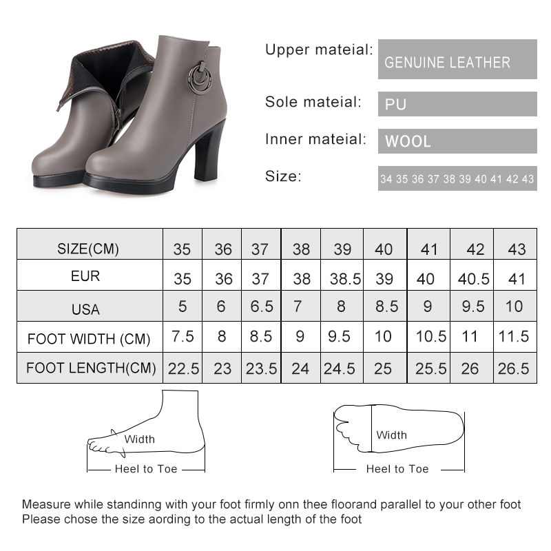 Ankle Boots Women Boots Winter Fashion Wool Female Snow Boots High Heel 2024 Genuine Leather Round Toe Black Gray High
