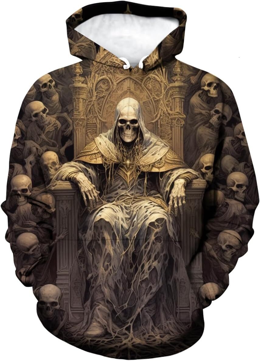 Halloween Hoodie for Mens Womens Novelty Skull Print Hoodie Sweatshirt Pullover with Pocket Graphic Hoodies sweatshirt Pullover