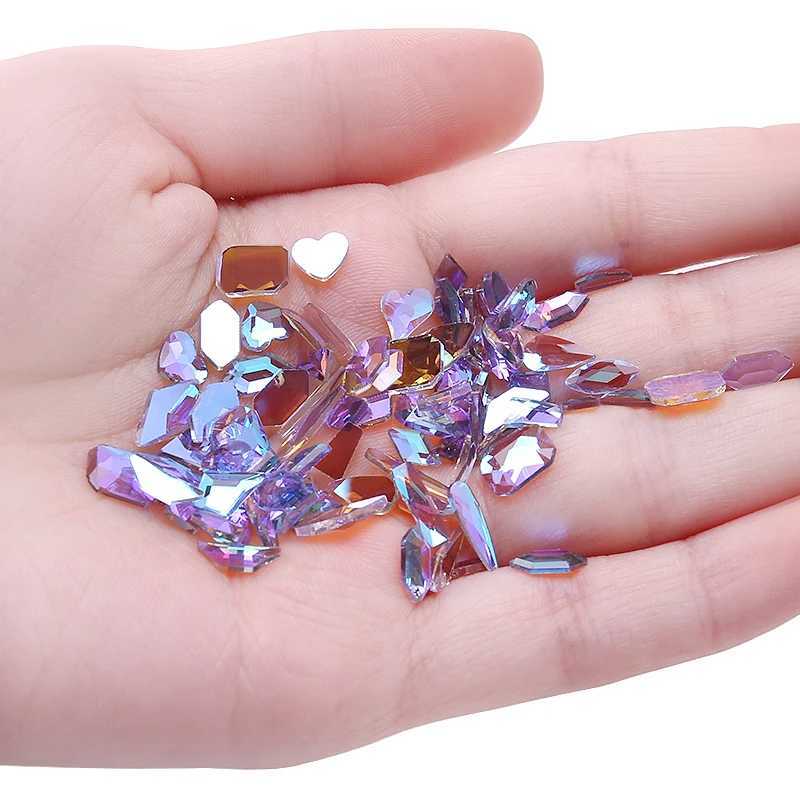 50/100 pieces of fluorescent aurora rhinestone nail art decoration mixed shape crystal drip nail accessories shiny nail decoration W240829