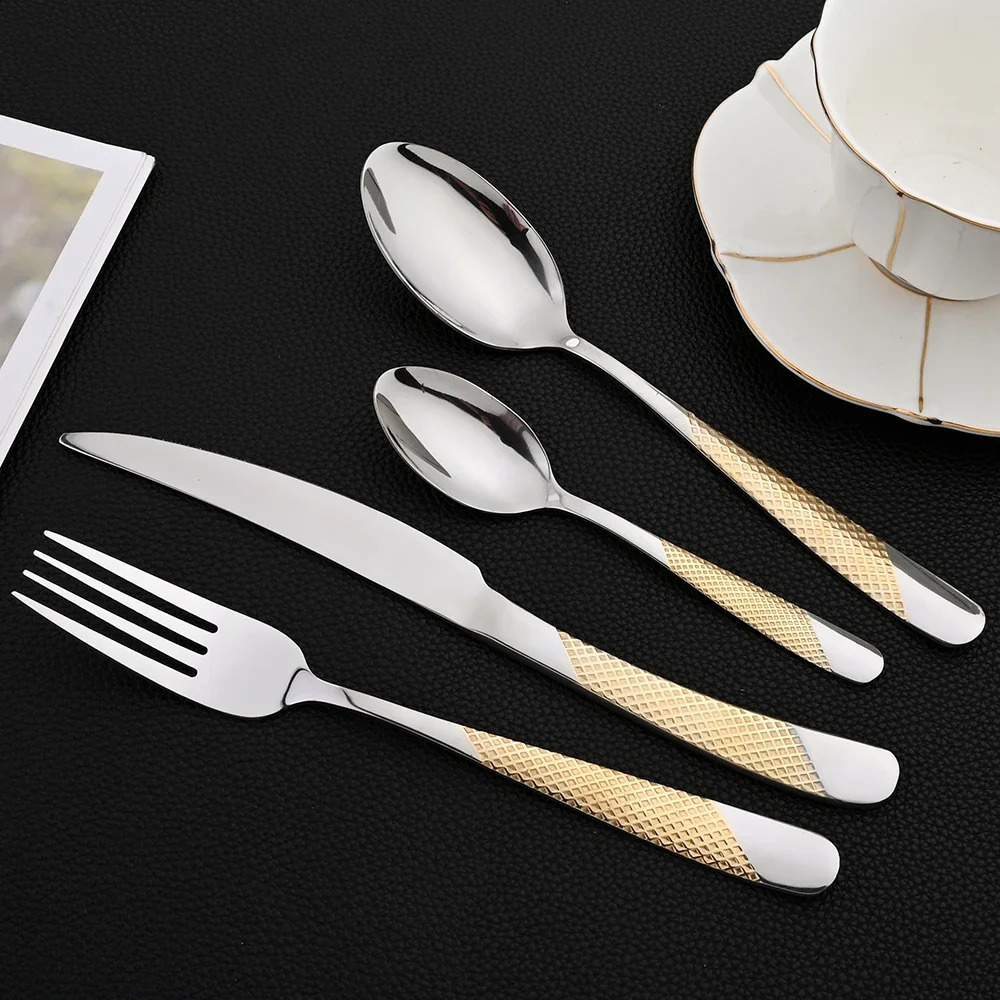 16Pcs Dinnerware Sliver Stainless Steel Cutlery Gold Plated Western Tableware Dinner Set Mirror Knife Fork Spoon Dishwasher Safe 240830
