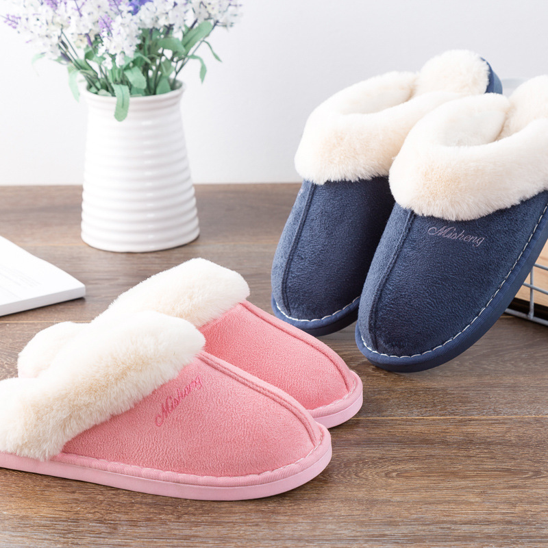 2020 Faux Suede Home Women Full Fur Slippers Winter Warm Plush Bedroom Non-slip Couples Shoes Indoor Ladies Furry Slipper 4 ry