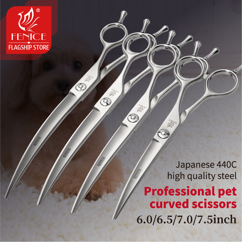 Fenice Dog Scissors Set 6/6.57/7.5inch Straight&Thinning&Curved&Chunker Pet Grooming Scissors Kits Dog Grooming Shears Set Tool