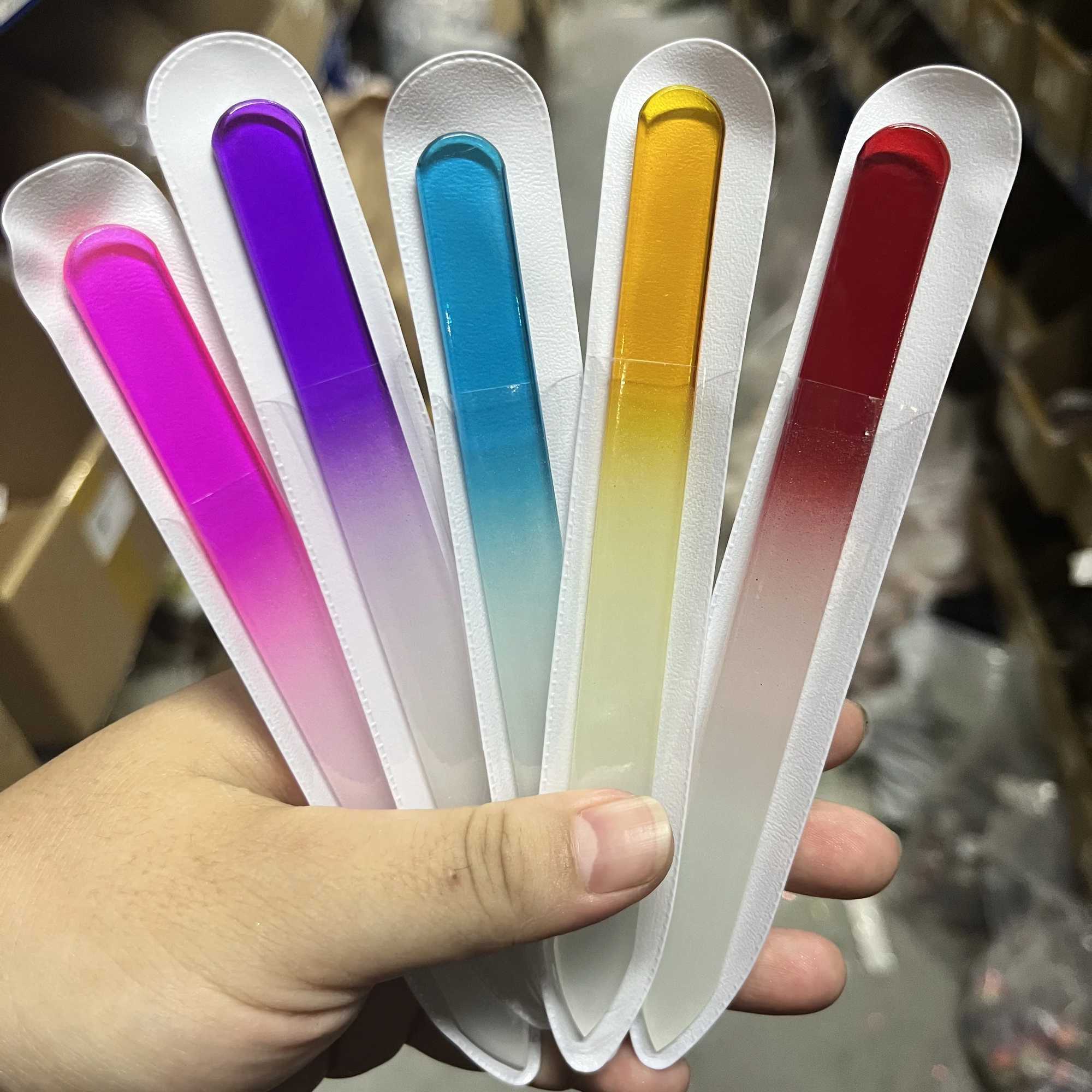 5 glass nail files for natural nails finger files double-sided Ombre etched travel files professional manual nail tools* W240829