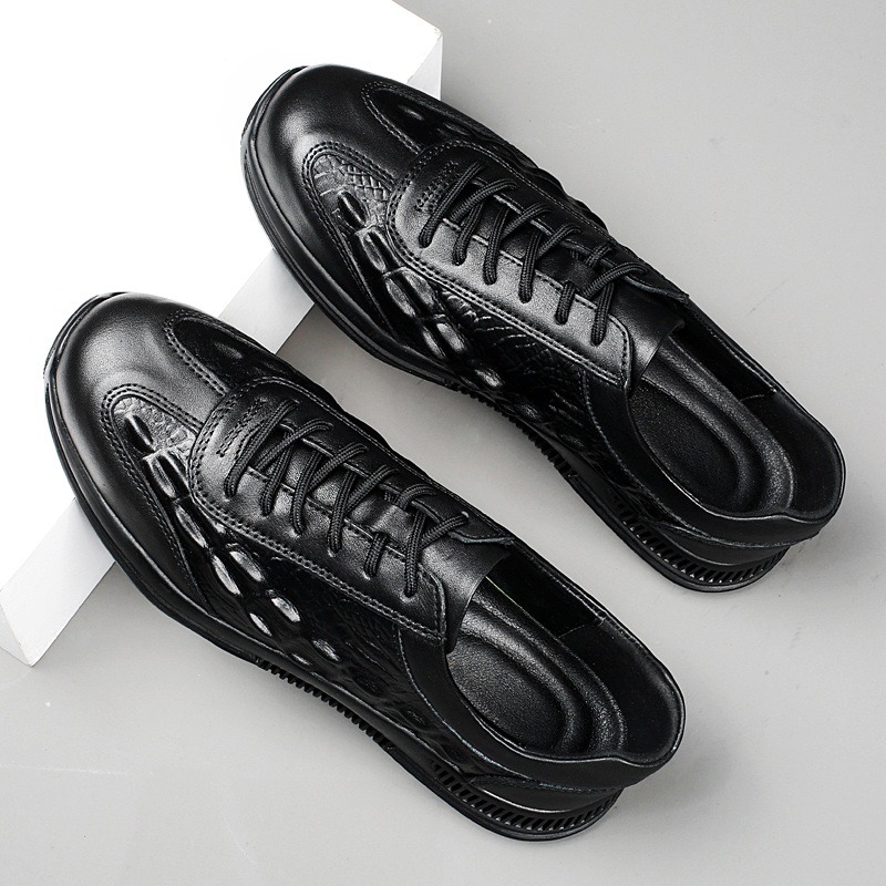 Genuine Leather Mens Casual Shoes Lace Up Fashion Trainers Non Slip Lightweight Sneakers Crocodile Pattern Male Tenis Masculino