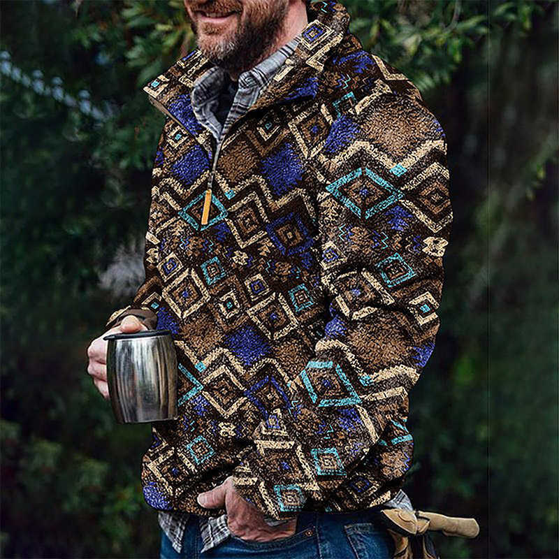 2024 Autumn/Winter men's casual flannel fleece hoodie button pocket sweater Q240830