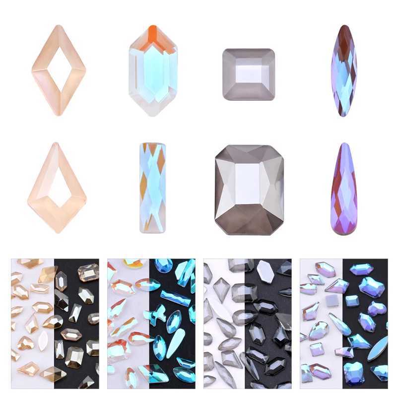 50/100 pieces of fluorescent aurora rhinestone nail art decoration mixed shape crystal drip nail accessories shiny nail decoration W240829