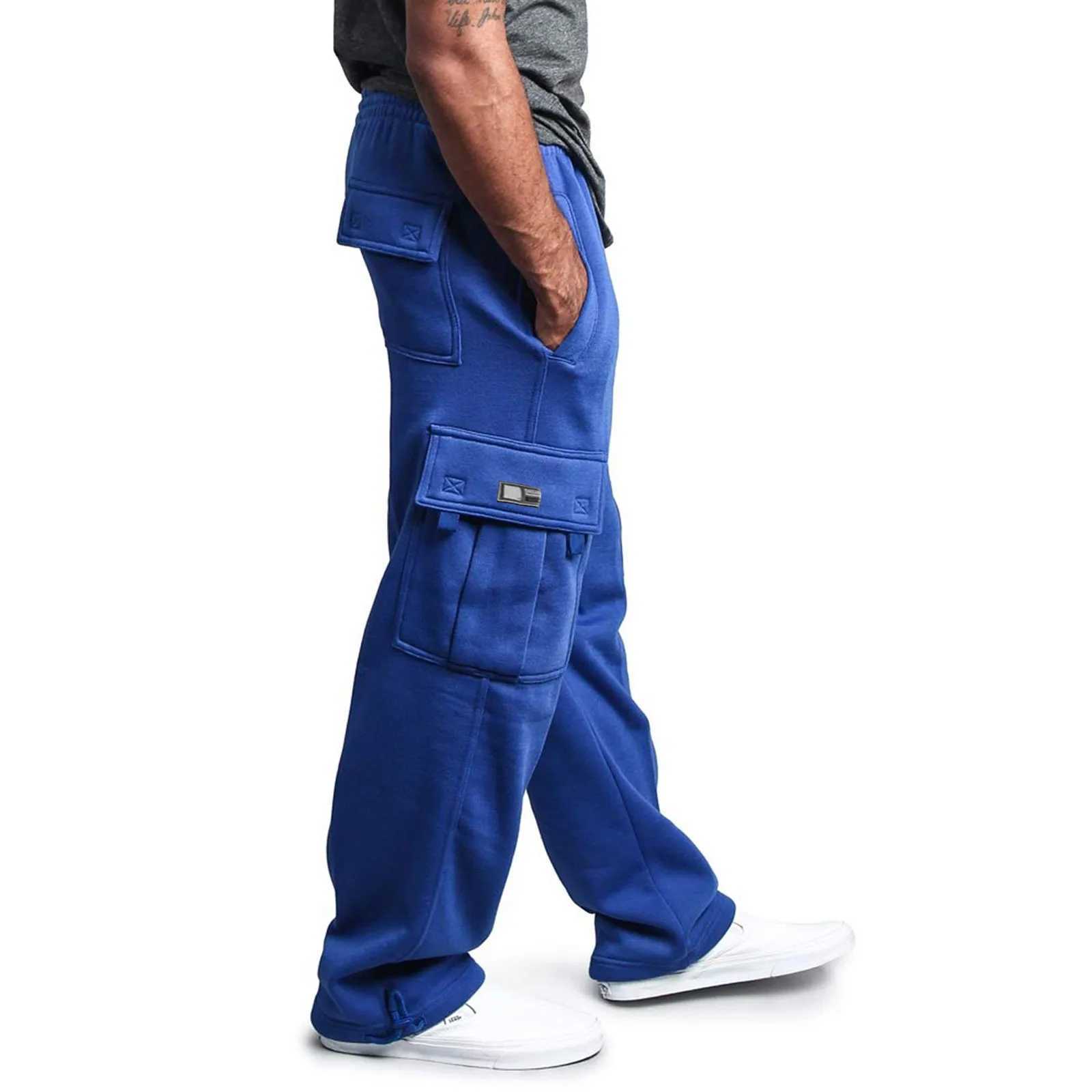 Pocket oversized cargo pants streetwear solid color European and American style pants black sportswear Trouser Pantalones W240829