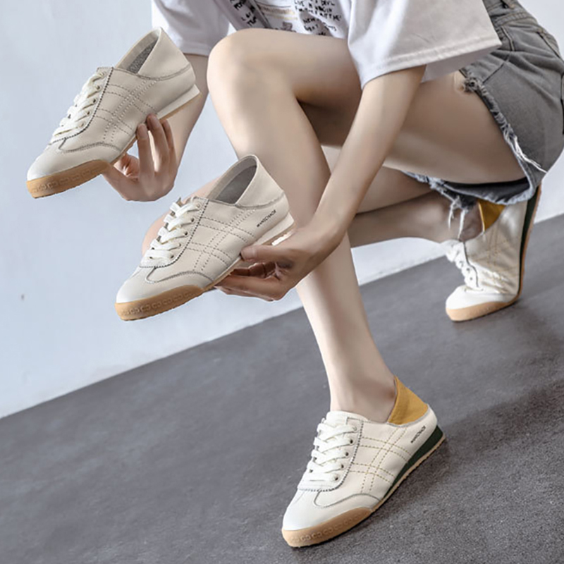2025 new Quality High 2023 New Women's Sole Comfortable Shallow Mouth Flats Two Wear Soft Leather White Shoes Women e409