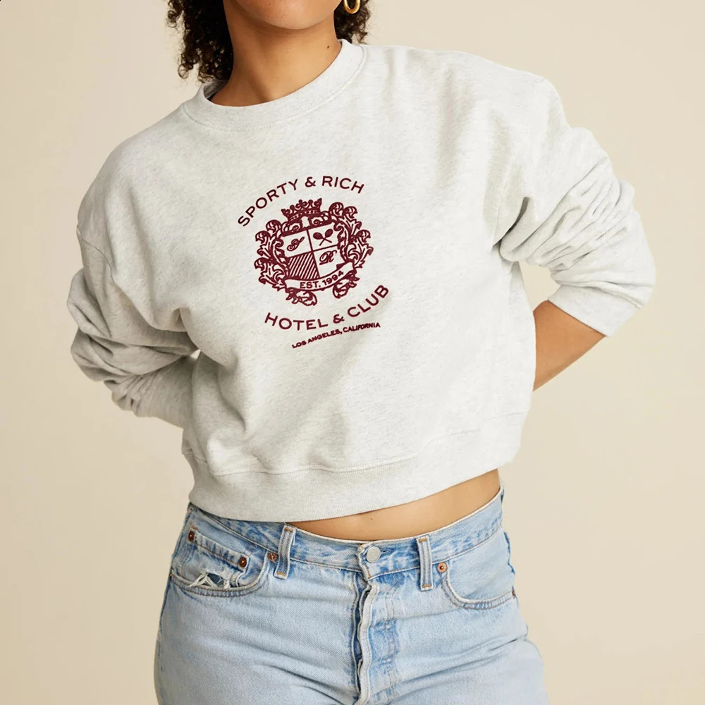 ZESSAM el Club Letter Graphic Print Sweatshirt Women Long Sleeve Sporty Female Pullover Vintage Casual Short Style Lady Top 240827