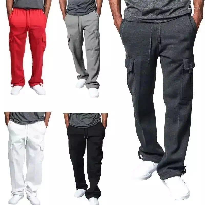 Men's Pants MENS PLAIN SWEATPANTS 5 POCKET CARGO HEAVYWEIGHT FLEECE JOGGER HIP HOP