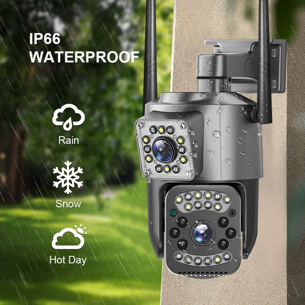 4MP Dual Lens WiFi IP Camera Night Vision Ai Human Detect PTZ Outdoor Video Camara Wireless V380 Pro CCTV Security Protection