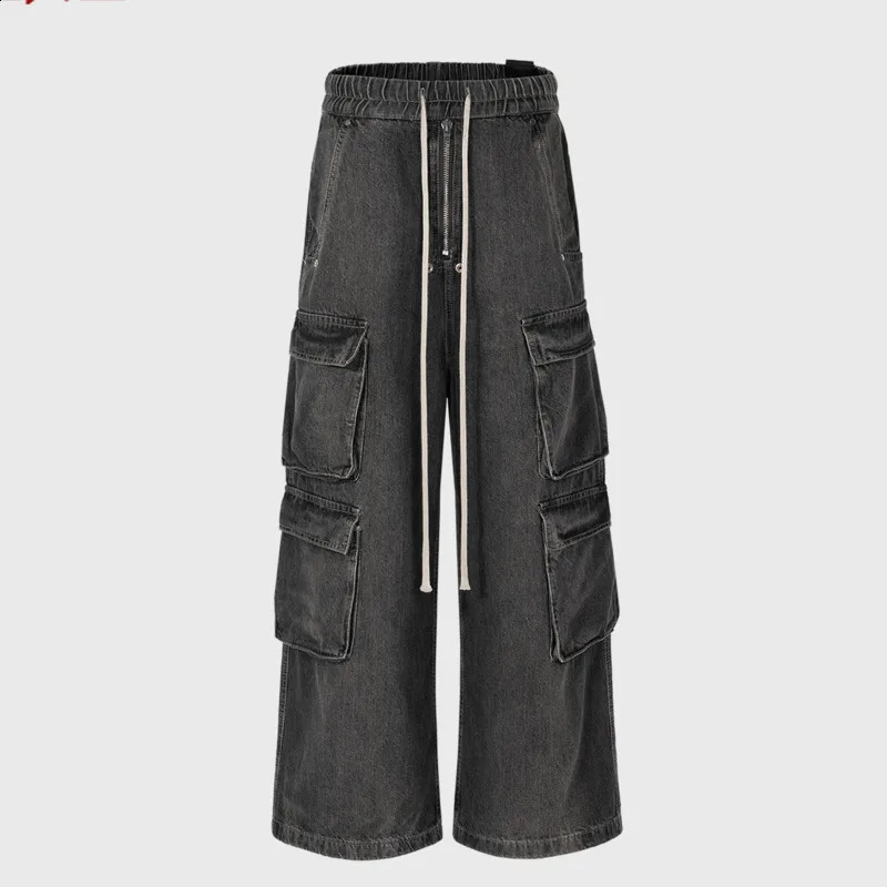 PFNW Men Jeans High Street Mens Wear Straight Loose Wide Leg Multi-pocket Elastic Waist Personalized Male Denim Pants 12Z4419 240829