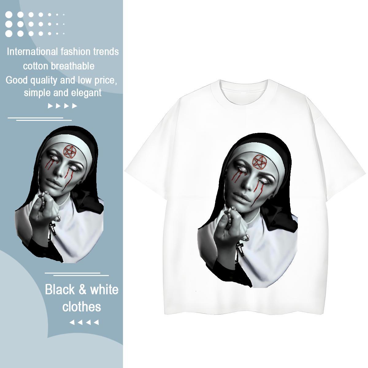 Designer Woman Tshirt 100% Cotton 230g nun Home Outdoor T Shirt For Woman Breathable Crew Neck Anime Oversized Top Shirts