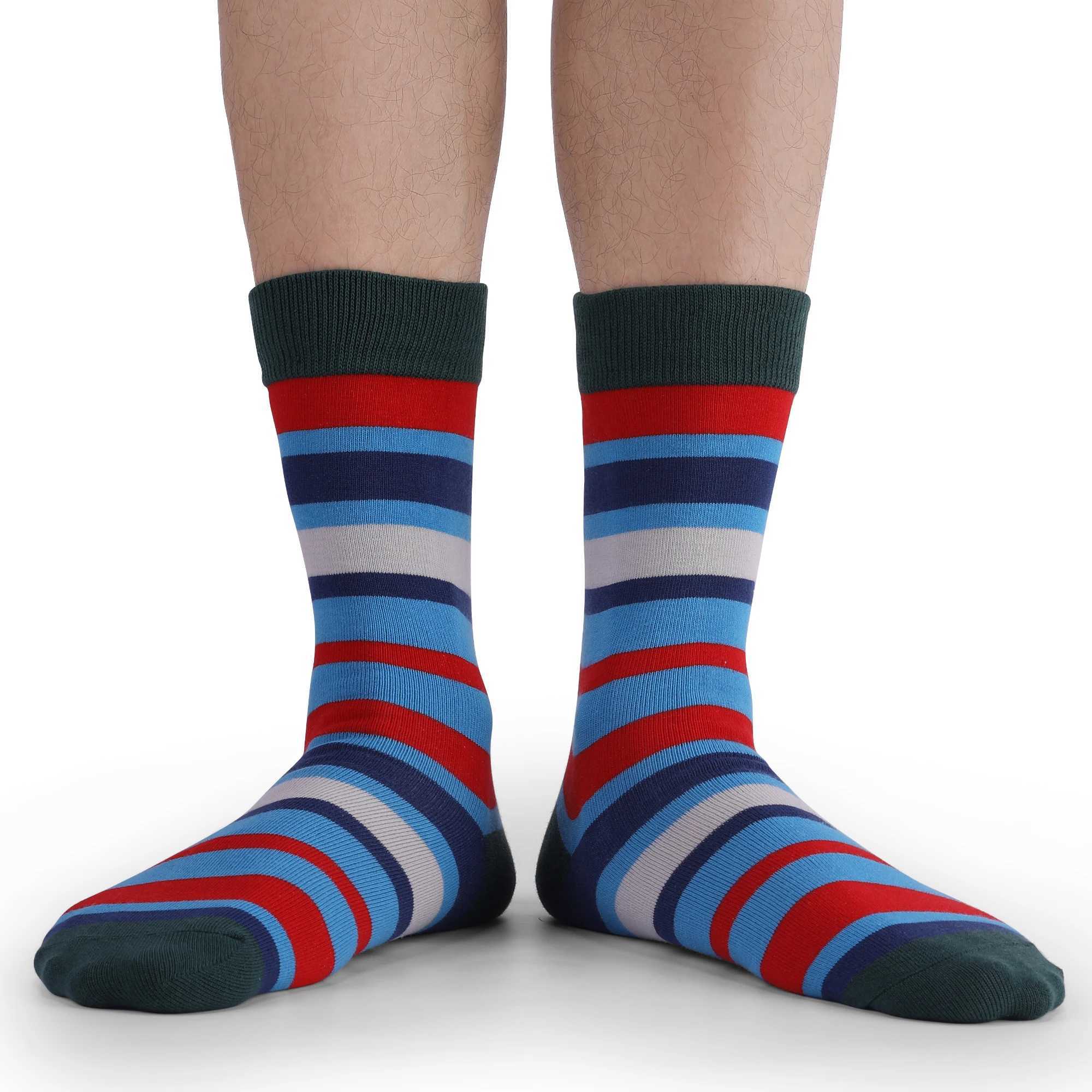 Men's Socks 5Pairs Mens Fun Dress Socks Pattern Funny Socks Pack Colorful Striped Combed Cotton Novelty SocksBreathable Plus Size Socks Y240830IO