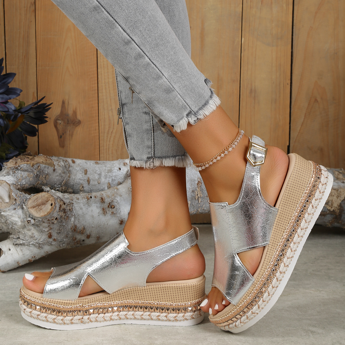 Women's Peep Toe Wedge Sandals-Comfortable Fashion Shoes for Office and Casual Wear with Stylish Trim and Solid Color Design