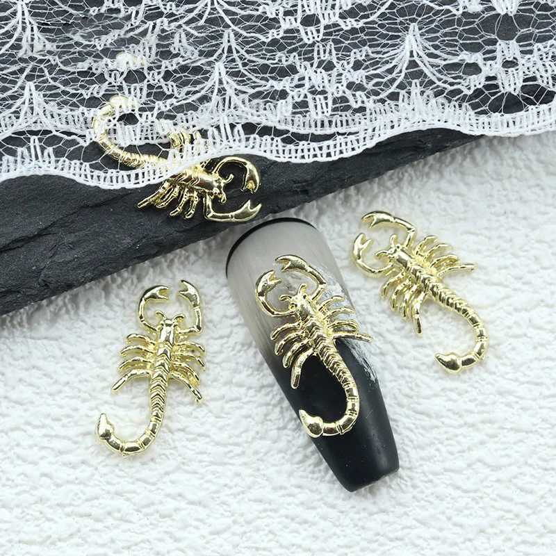 10 pieces of luxurious scorpion alloy nail charm gold retro silver nail supplies jewelry 3D punk 10 * 19mm scorpion handmade accessories W240829