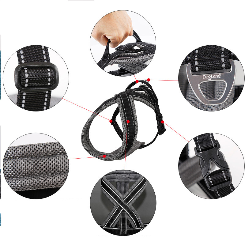 Medium & Large Dogs Adjustable Pet Harness Breathable Mesh Comfortable Reflective Dog Harness Explosion-proof Punch Dog Supplies
