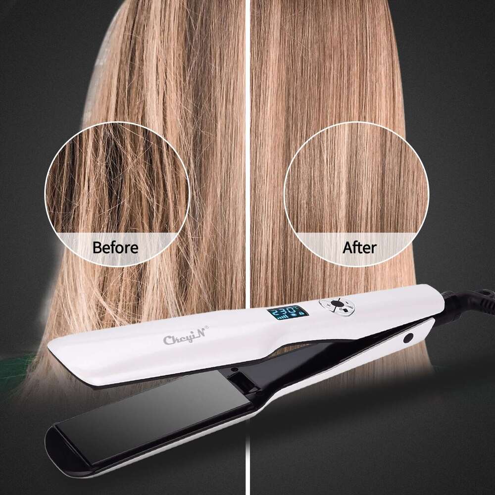 CkeyiN 44mm Tourmae Ceramic Hair Straightener LCD Display Fast Heating Flat Adjustable Temperature Straightening Iron