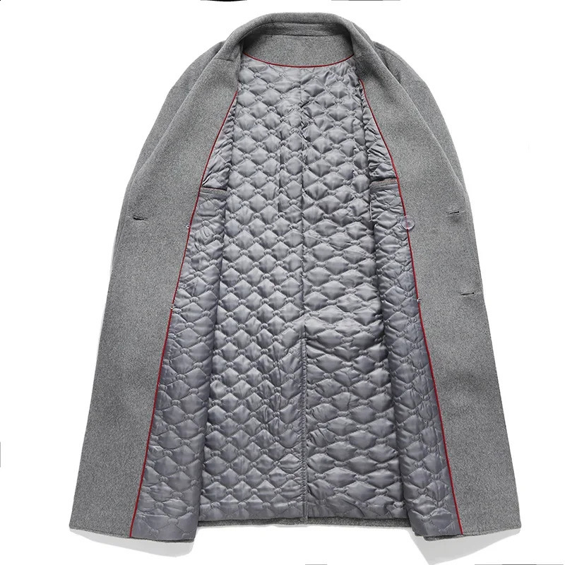 Mens classic winter double-layer wool coat mens business and leisure ultra-thin solid long wool windproof jacket thick and warm trench 240829