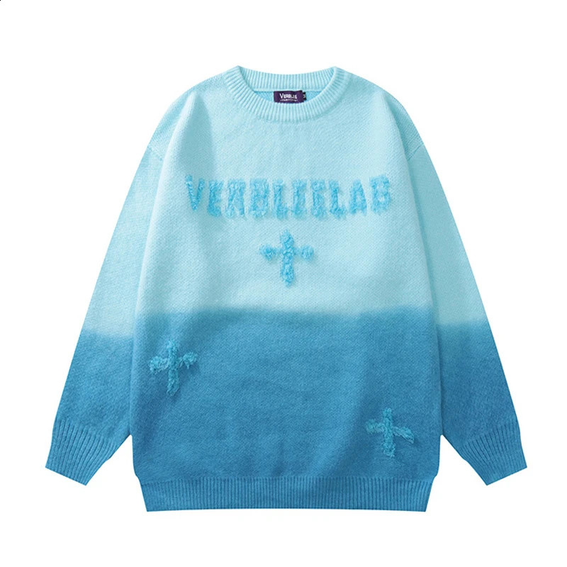 Mens Street Clothing Sweater Retro Alphabet Cross Flocking Hip Hop Knitted Sweater Retro Pullover Casual Cotton Sweater Hipster 240829