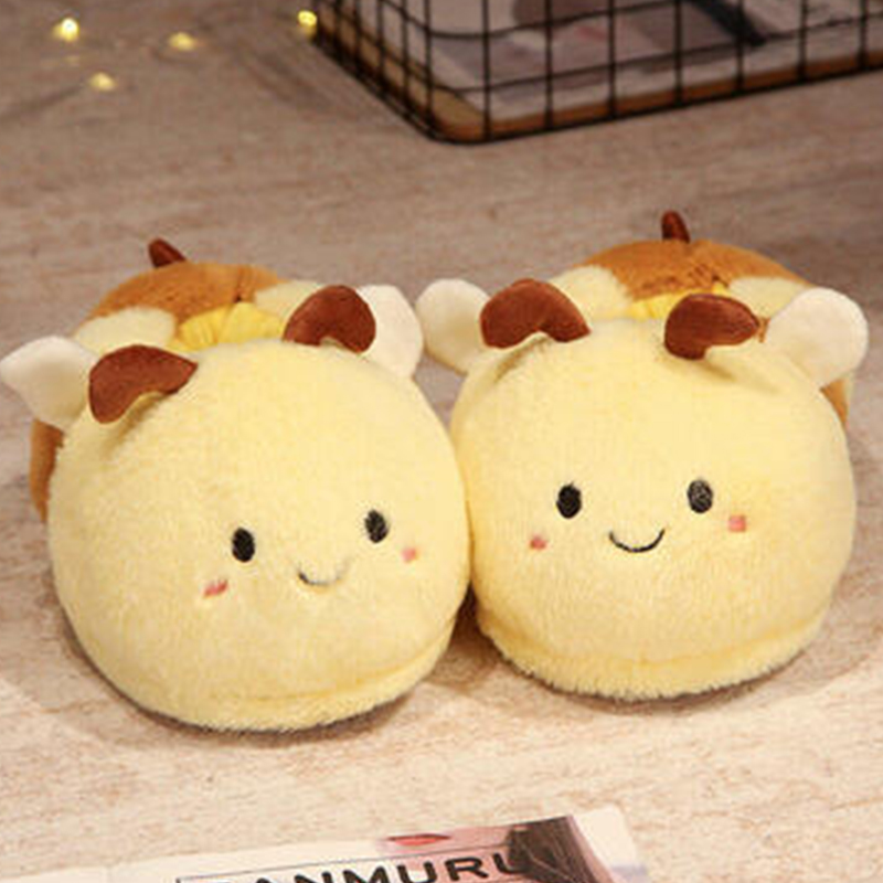 New Home Slippers Cartoon Bee Modeling Design 2023 White Warm Adult Lady Plush Head Silent Indoor Floor Women Fun Slippers Df7