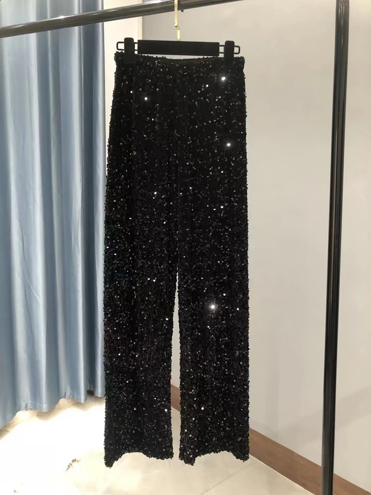 Circyy Y2k Womens Elastic Waist Shining Wide Leg Trouser Full Length Straight High Street Fashion 240827