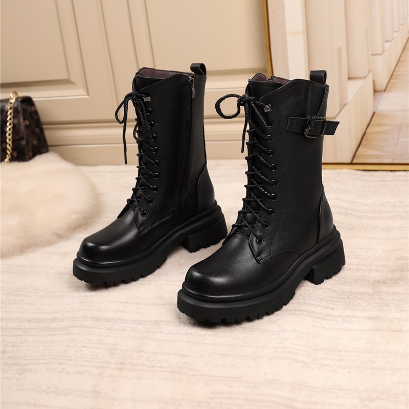 AIYUQI Women Boots Large Size Genuine Leather Thick Wool Warm Winter Biker Boots Women British Style Women Snow Boots