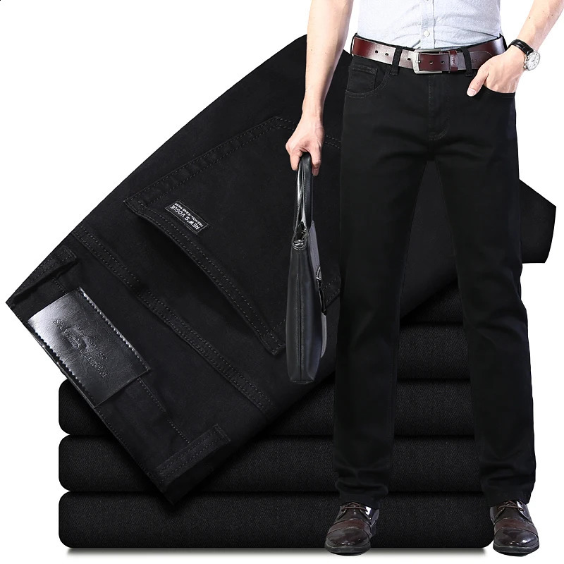 Mens Stretch Black Jeans Classic Style Business Fashion Pure Blue Slimfit Denim Pants Male Casual Trousers 240826Z