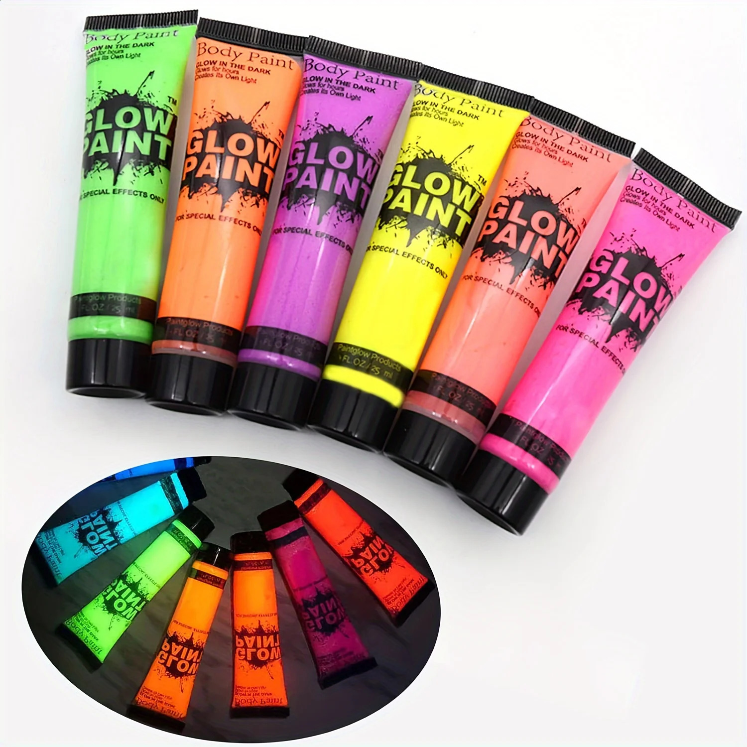 6 pieces of 25ml fluorescent paint luminous body painting painting party Halloween event makeup club makeup Christmas Gl 240829