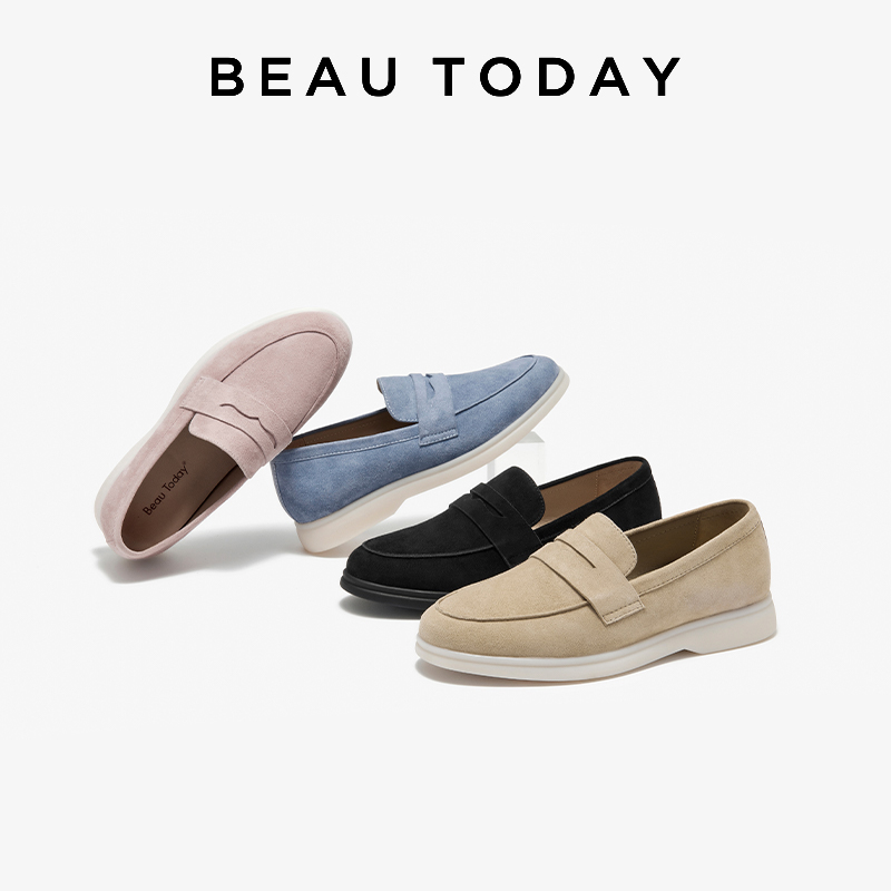 BEAUTODAY Solid Color Flats Women Sheep Suede Round Toe Slip-on Versatile Leisure Ladies Shoes Handmade 26158
