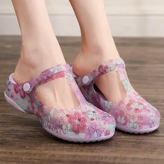 Womens Mules Slip-On Sandals with 4cm Heel Non-Slip Comfortable Platform Slides for Beach and Garden Wear