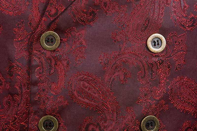 Wine Red Paisley Jacquard Long Vest Men Double Breasted Lapel Brocade Vest Waistcoat Mens Gothic Steampunk Sleeveless Tailcoat Y240830