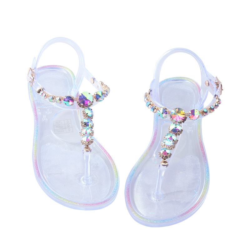 Multicolor Crystal studs jelly sandals women flip flops clear sandales summer jelly shoes transparent clip toe sandalias 2022