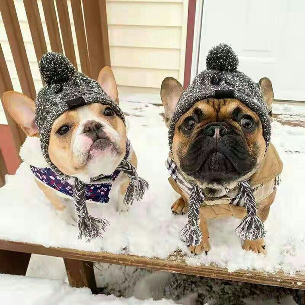 Dog Knitted Hat Headwear Fluffy Ball Pet Hat Winter Windproof Knitting Dog Beanies Cap Soft Warm Crochet Knit Hat for Dogs Cats