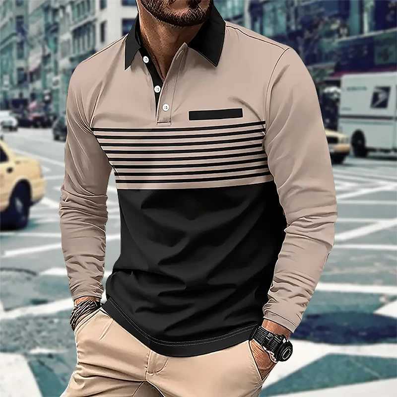 Mens Business and Leisure Long Sve T-shirt with 3D Stripe Printing for Spring and Autumn Comfortable and Breathable W241106