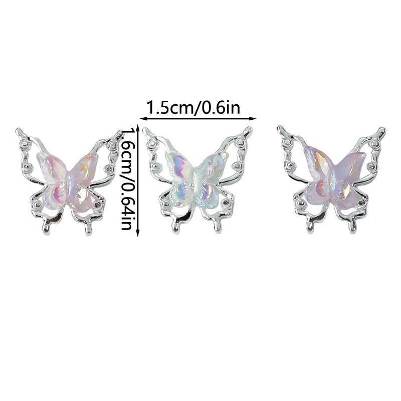 Double Butterfly Nail Art Charm 3D Alloy Aurora Ice Butterfly Nail Decoration Rhinestone DIY Jewelry Accessories W240829