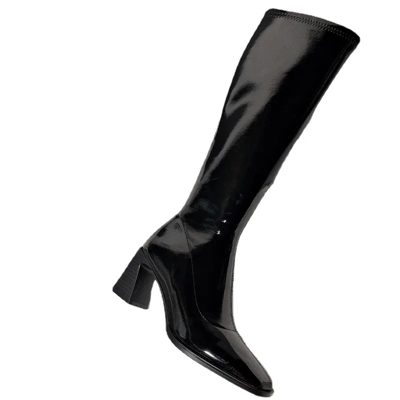 Winter Heel Knee Boots Women Fashion Square Toe Long Knight Bootties Ladies High Quality Shoes
